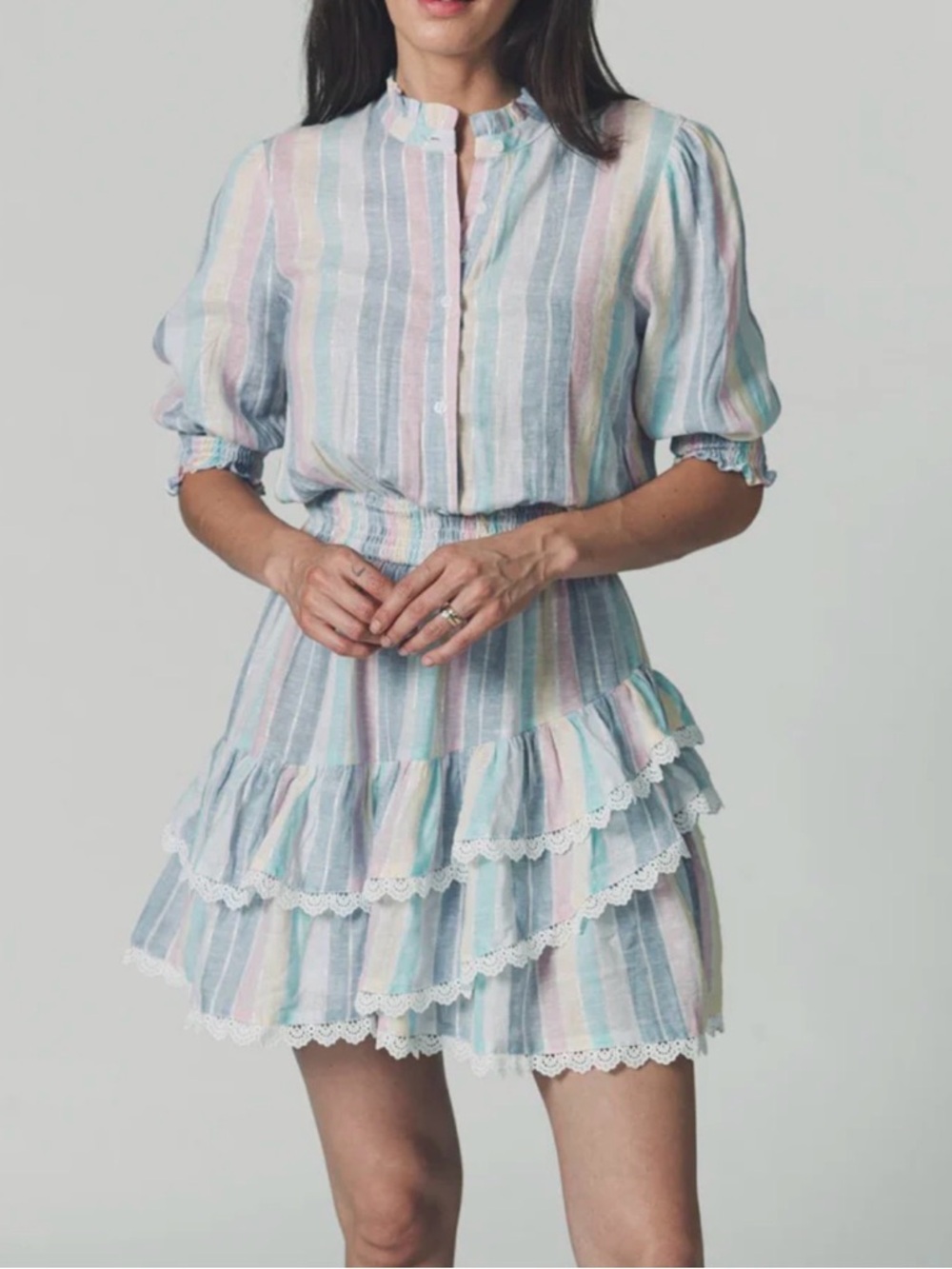 The Shirt by Rochelle Behrens Pastel Muticolor Striped Dress Size Medium
